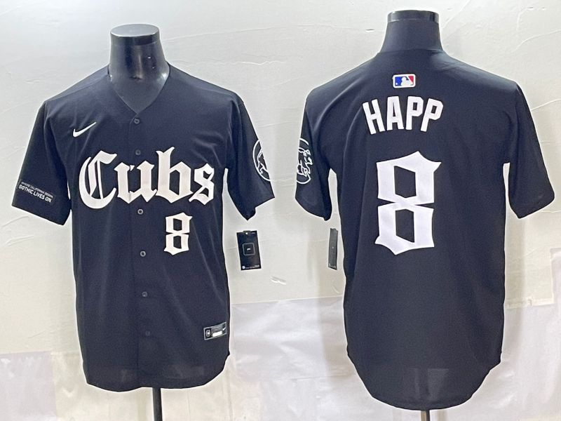 Men 2025 Chicago Cubs #8 Happ Black Five generations Joint Name Nike MLB Jersey style 9
